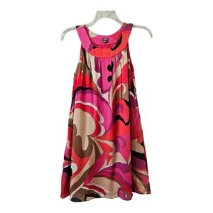 Muse Silk Dress Womens 8 Groovy 70s Artsy Short Sleeveless Abstract Multicolor